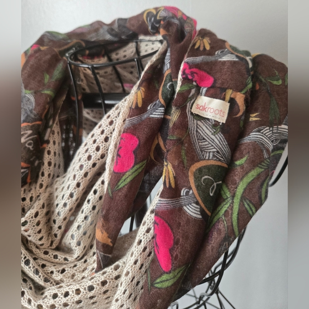 Sakroots Artist Circle Infinity Scarf Brown Floral Mesh Layered Boho Accessory - Picture 2 of 5